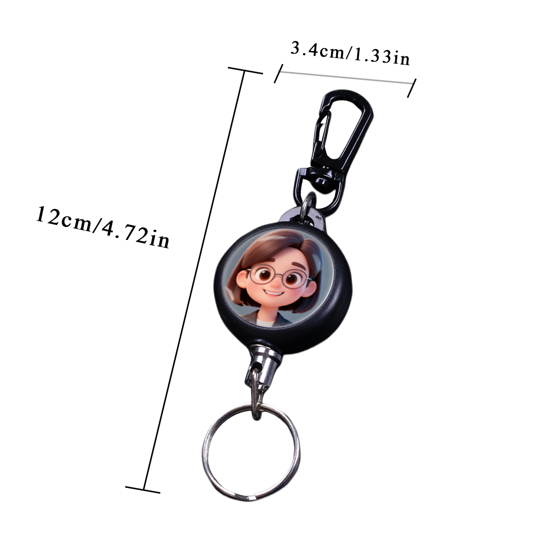 1pc Photo Custom Retractable Keychain Personalized Retractable Badge Holder Reel Clip ID Badge Holder with 23.6'' Steel Cord  and Metal Buckle for Carrying Keys, Black