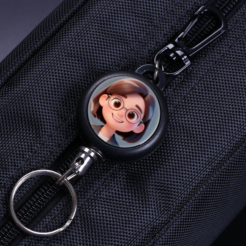 1pc Photo Custom Retractable Keychain Personalized Retractable Badge Holder Reel Clip ID Badge Holder with 23.6'' Steel Cord  and Metal Buckle for Carrying Keys, Black