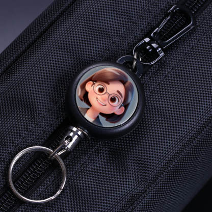 1pc Photo Custom Retractable Keychain Personalized Retractable Badge Holder Reel Clip ID Badge Holder with 23.6'' Steel Cord  and Metal Buckle for Carrying Keys, Black