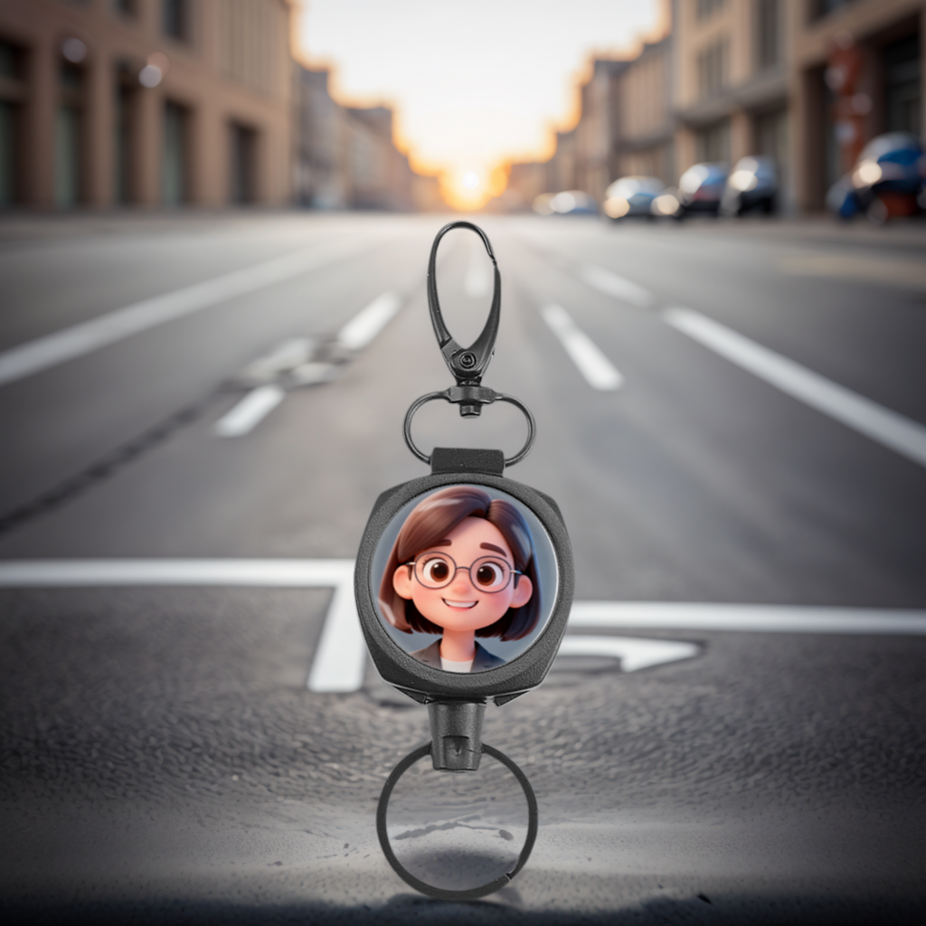 1pc Photo Custom Retractable Keychain Heavy Duty  Badge Holder, Personalized ID Badge Reel  with 24.4'' Steel Cord  and Metal Buckle Suitable for Men and Women Black