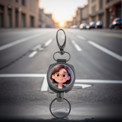 1pc Photo Custom Retractable Keychain Heavy Duty  Badge Holder, Personalized ID Badge Reel  with 24.4'' Steel Cord  and Metal Buckle Suitable for Men and Women Black