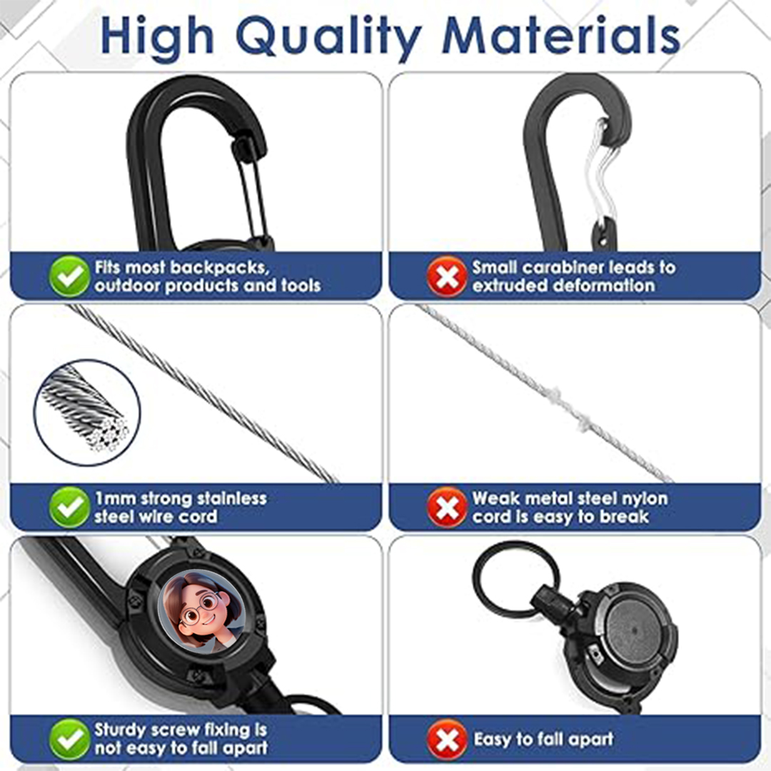 1pc Photo Custom Retractable Keychain Heavy Duty Double-sided customization Badge Reel Retractable Keychain Clip ID Holder Upgraded 63cm Stainless Steel Cord Suitable for Men and Women