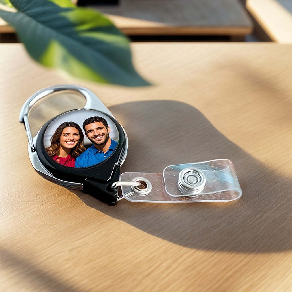 1pc Custom photo personalized ID Badge Holder with Clip Badge Reels Retractable Heavy Duty Badge Reel  for nurses teachers students office women and men