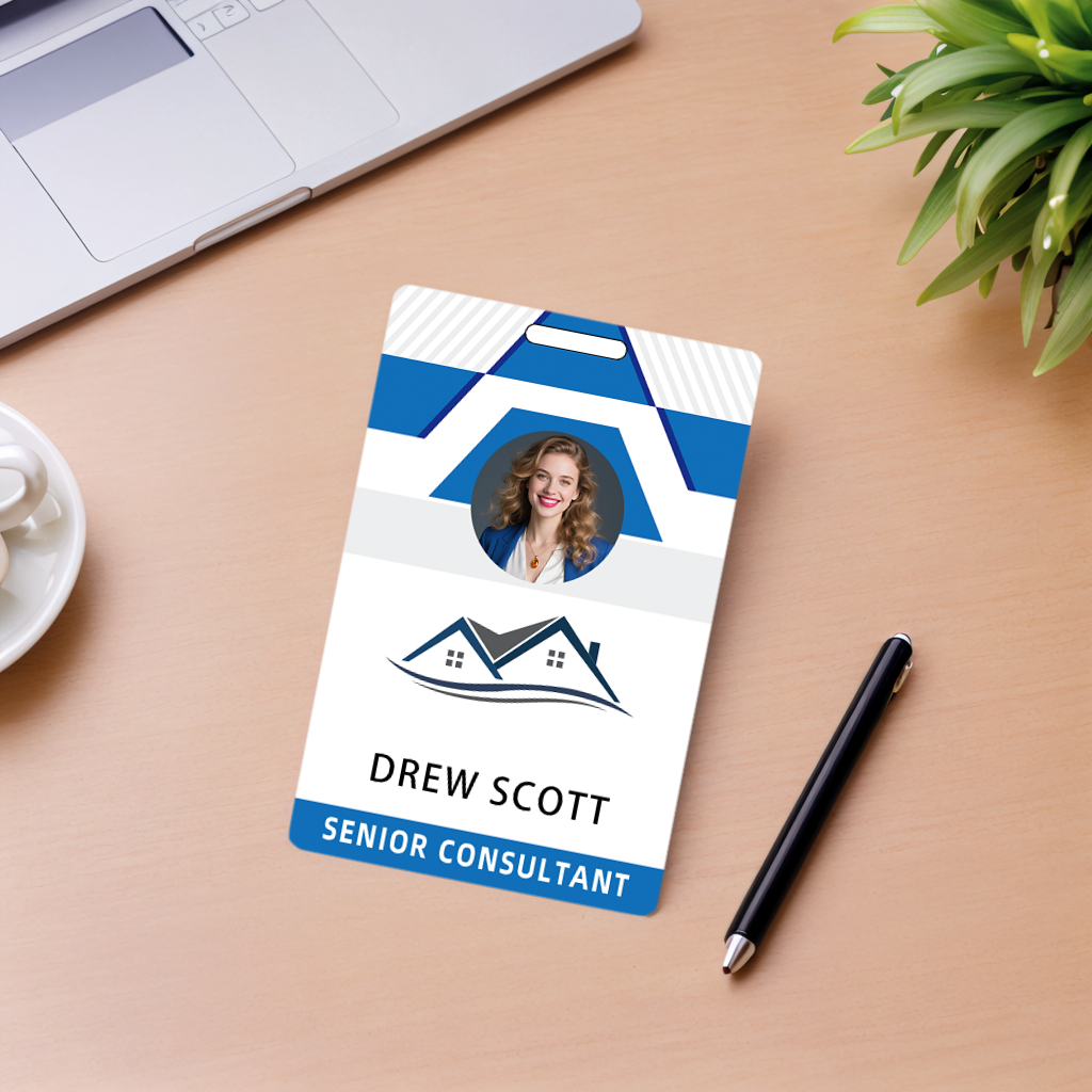 Style D32 Custom Print Employee ID Badge with Text, Personalized Name Badge Double Sided Print with Name, Photo, Logo