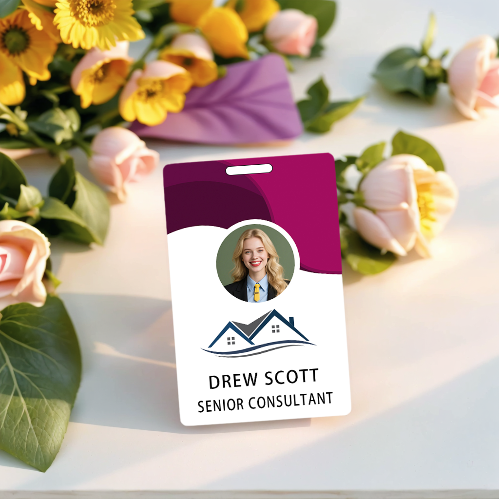 Style D28 Custom Print Employee ID Badge with Text, Personalized Name Badge Double Sided Print with Name, Photo, Logo