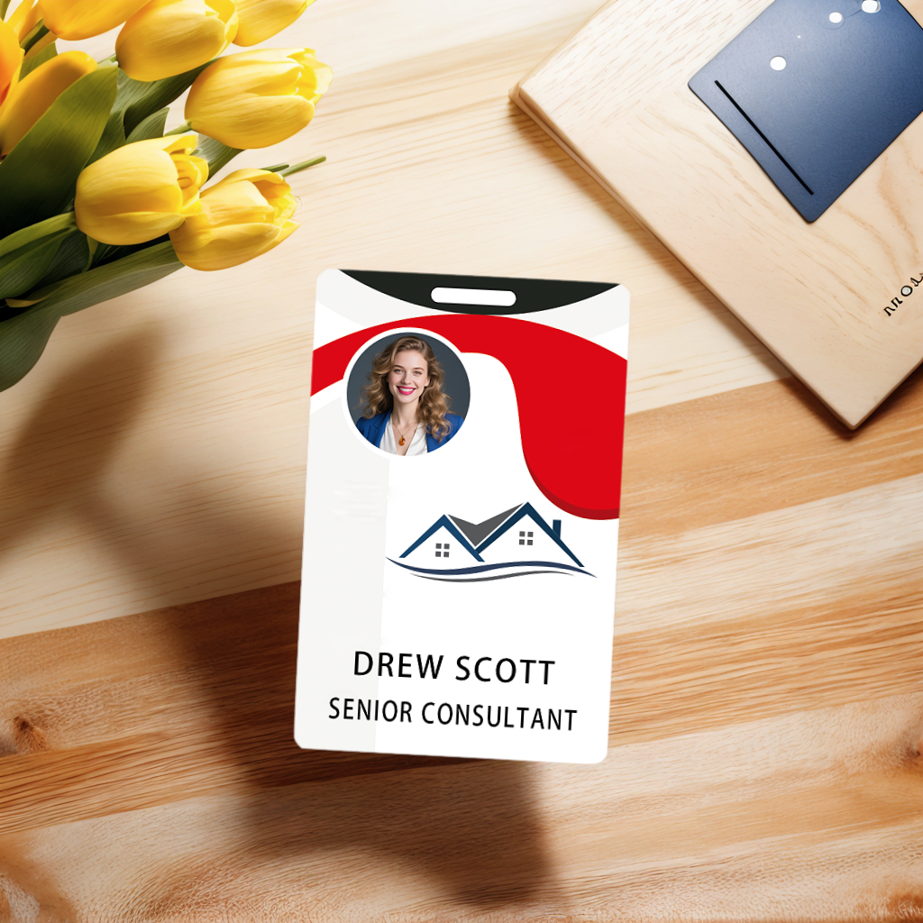 Style T80 Custom Print Employee ID Badge , Personalized Name Badge Double Sided Print with Name, Photo, Logo