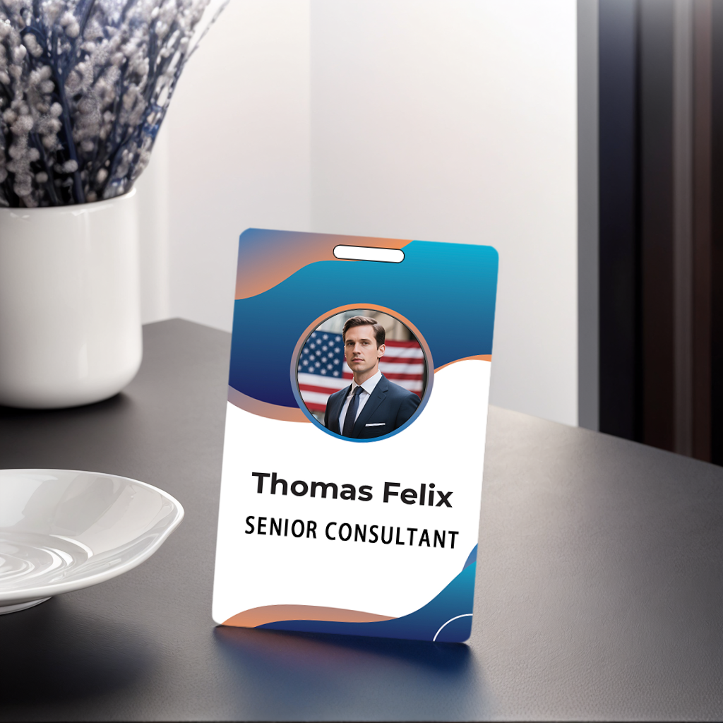 Style T048 Custom Print Employee ID Badge , Personalized Name Badge Double Sided Print with Name, Photo, Logo