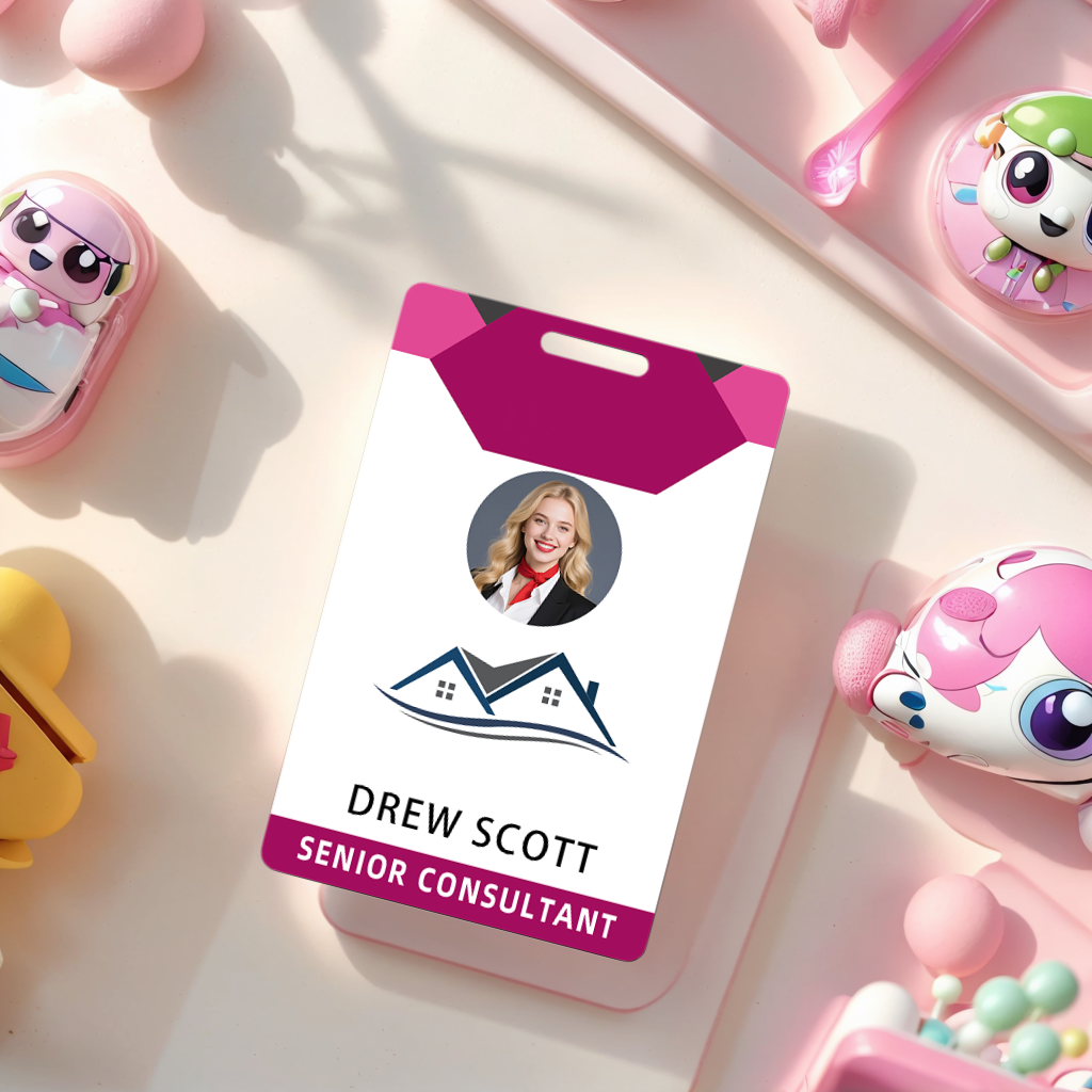 Style D17 Custom Print Employee ID Badge with Text, Personalized Name Badge Double Sided Print with Name, Photo, Logo