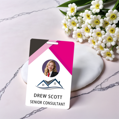 Style D25 Custom Print Employee ID Badge with Text, Personalized Name Badge Double Sided Print with Name, Photo, Logo