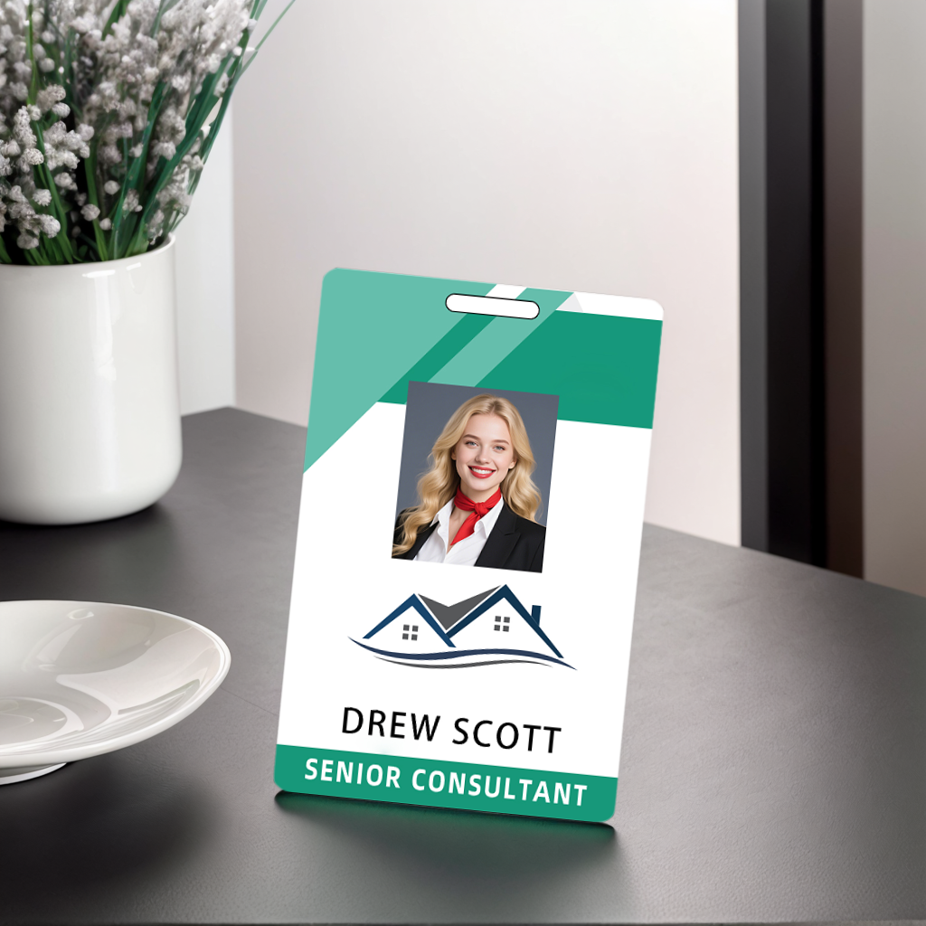 Style t-03 Custom Print Employee ID Badge , Personalized Name Badge Double Sided Print with Name, Photo, Logo