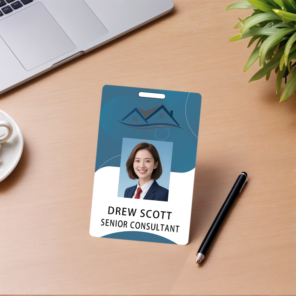 Style D02 Custom Print Employee ID Badge with Text, Personalized Name Badge Double Sided Print with Name, Photo, Logo