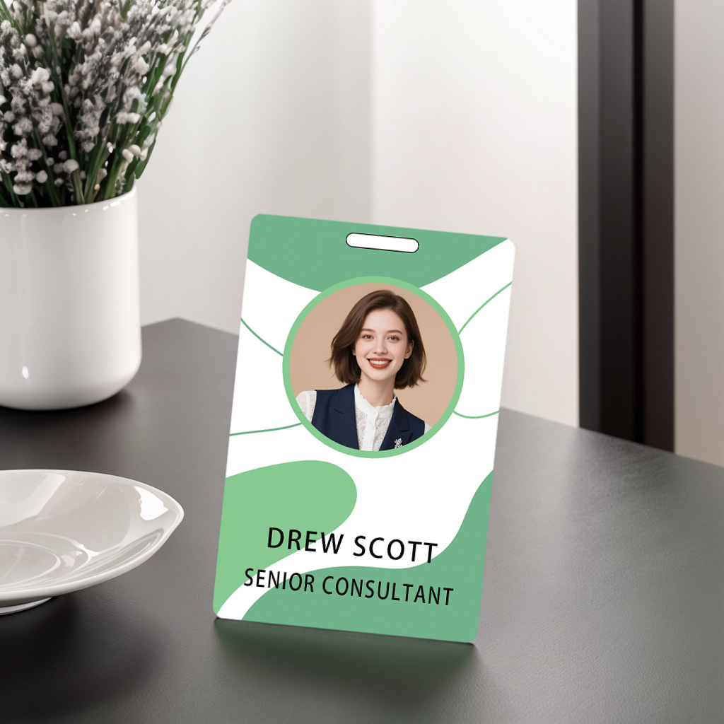 Style T-122 Custom Print Employee ID Badge , Personalized Name Badge Double Sided Print with Name, Photo, Logo