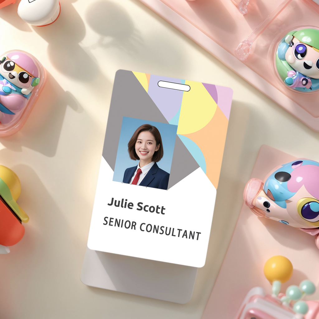 Style T045 Custom Print Employee ID Badge , Personalized Name Badge Double Sided Print with Name, Photo, Logo