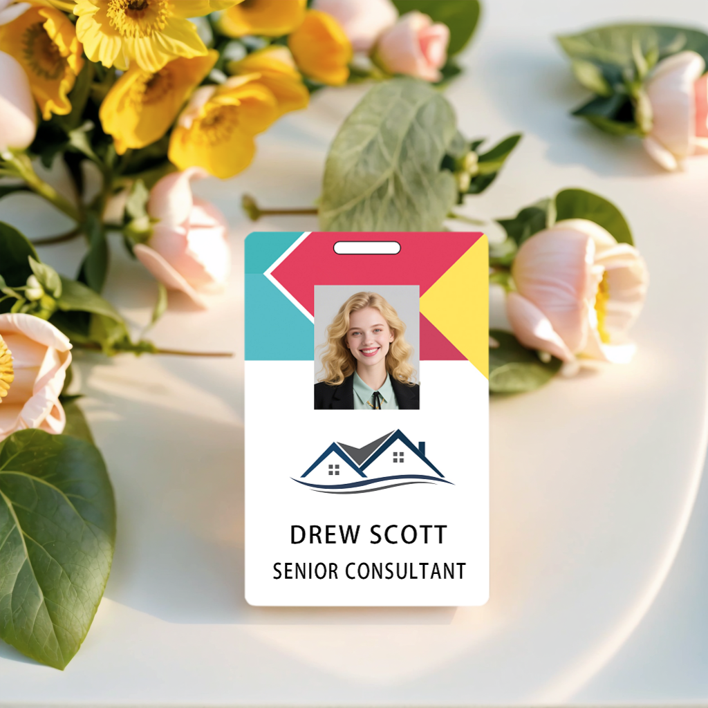 Style D21 Custom Print Employee ID Badge with Text, Personalized Name Badge Double Sided Print with Name, Photo, Logo