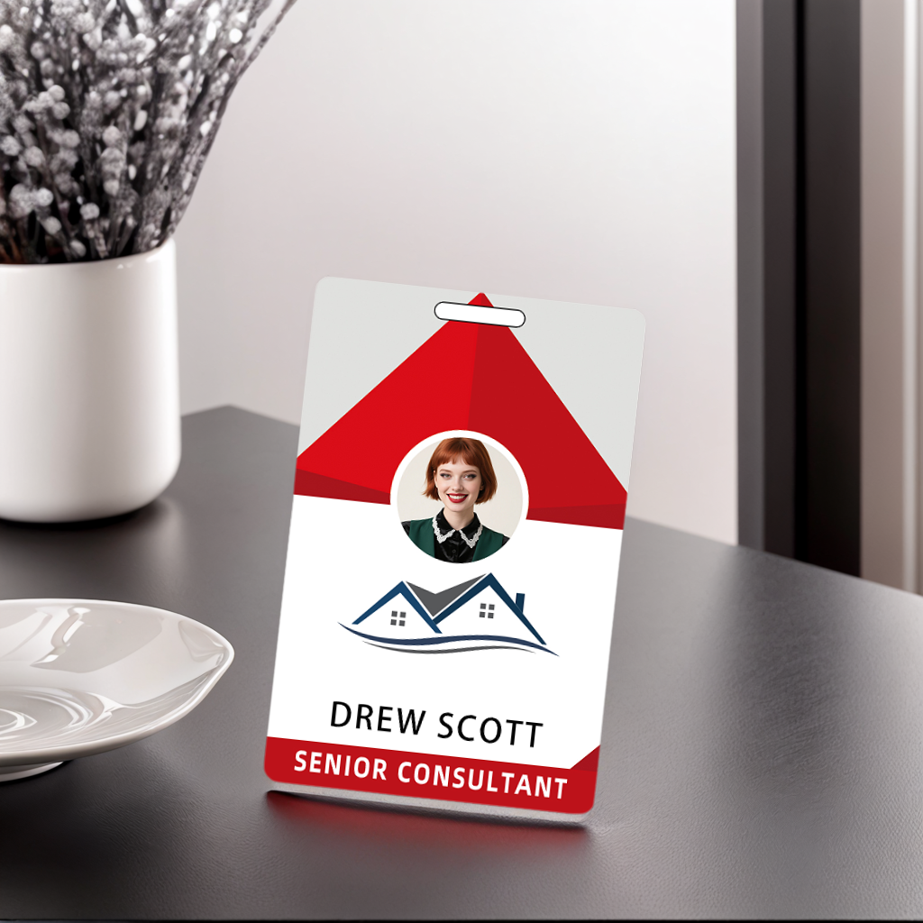 Style D23 Custom Print Employee ID Badge with Text, Personalized Name Badge Double Sided Print with Name, Photo, Logo