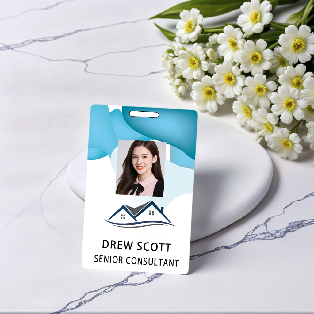 Style D75 Custom Print Employee ID Badge with Text, Personalized Name Badge Double Sided Print with Name, Photo, Logo