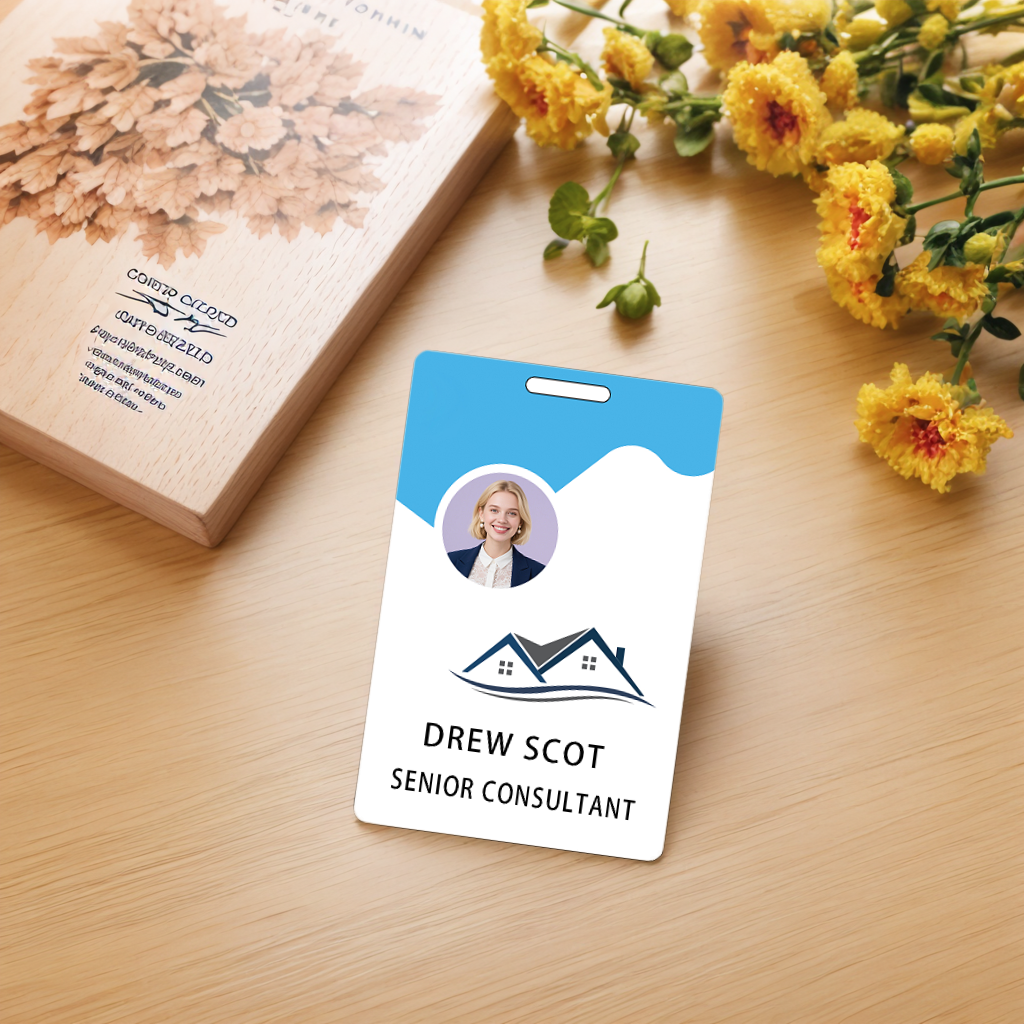 Style D15 Custom Print Employee ID Badge with Text, Personalized Name Badge Double Sided Print with Name, Photo, Logo