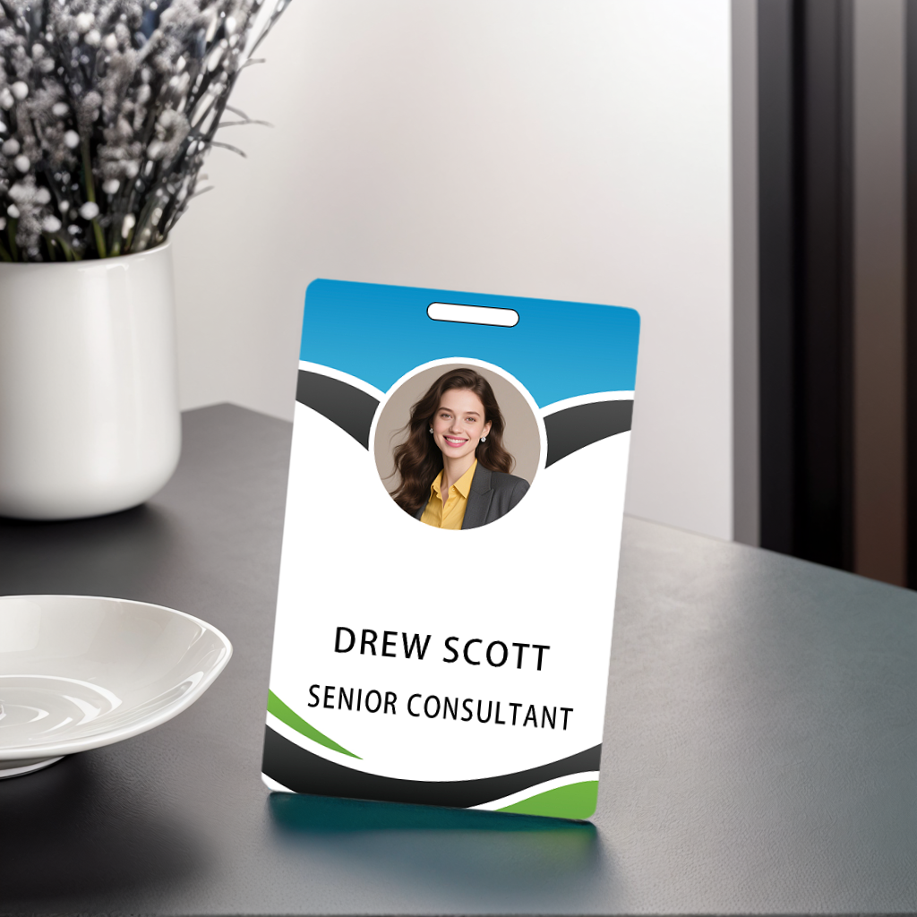 Style T112 Custom Print Employee ID Badge , Personalized Name Badge Double Sided Print with Name, Photo, Logo