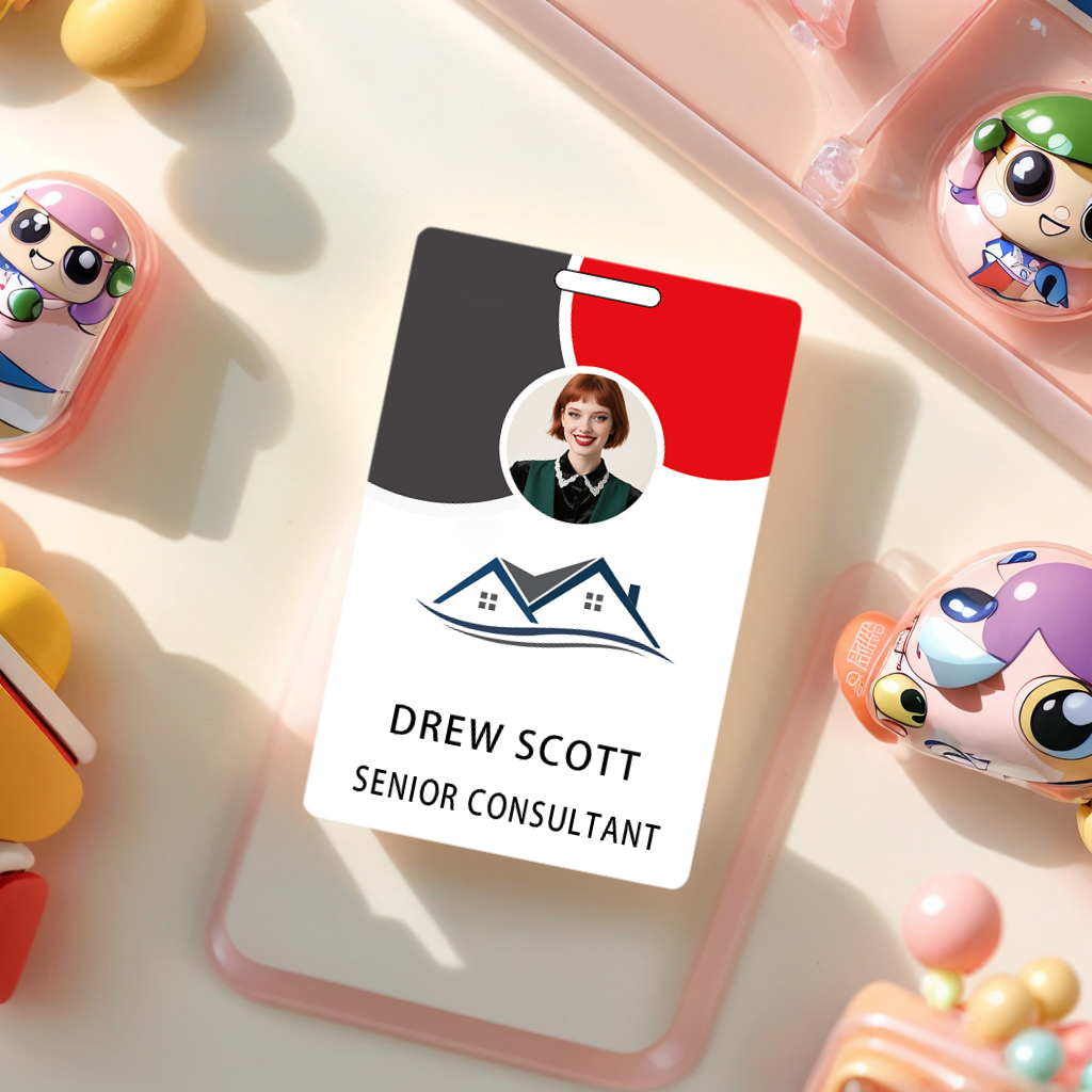 Style D41 Custom Print Employee ID Badge with Text, Personalized Name Badge Double Sided Print with Name, Photo, Logo