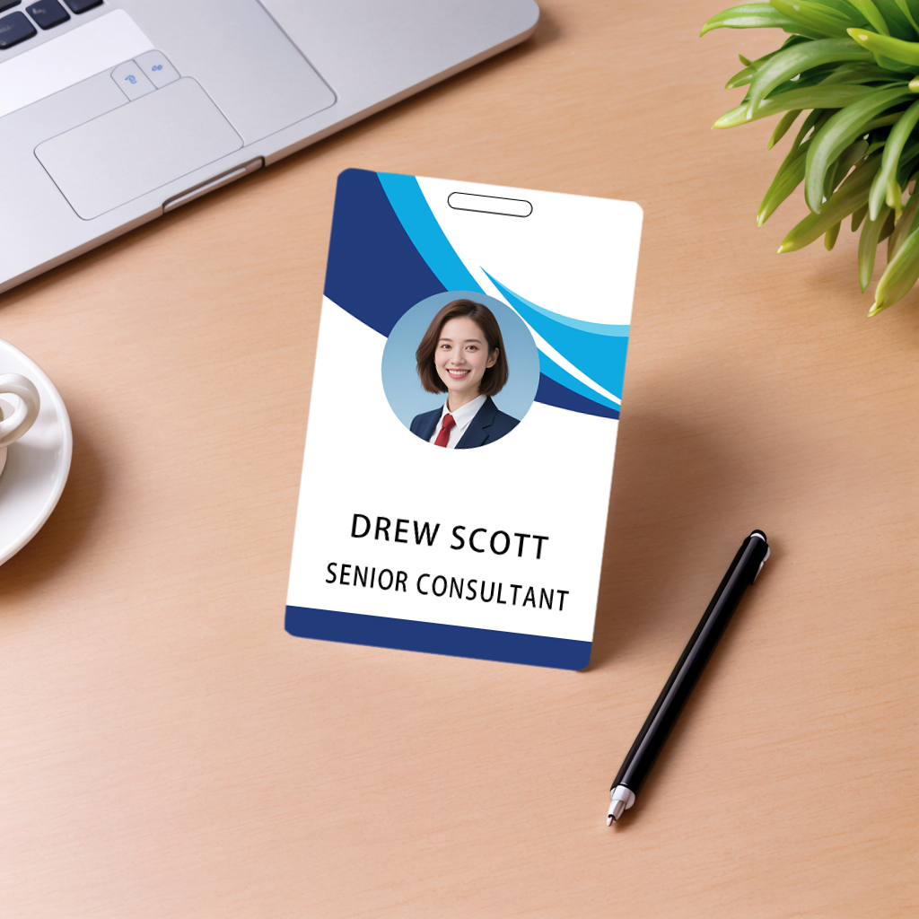 Style T-111 Custom Print Employee ID Badge , Personalized Name Badge Double Sided Print with Name, Photo, Logo