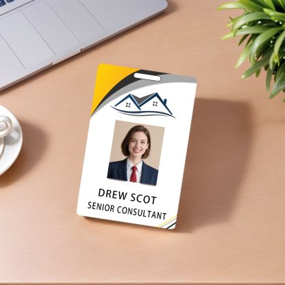 Style D04 Custom Print Employee ID Badge with Text, Personalized Name Badge Double Sided Print with Name, Photo, Logo