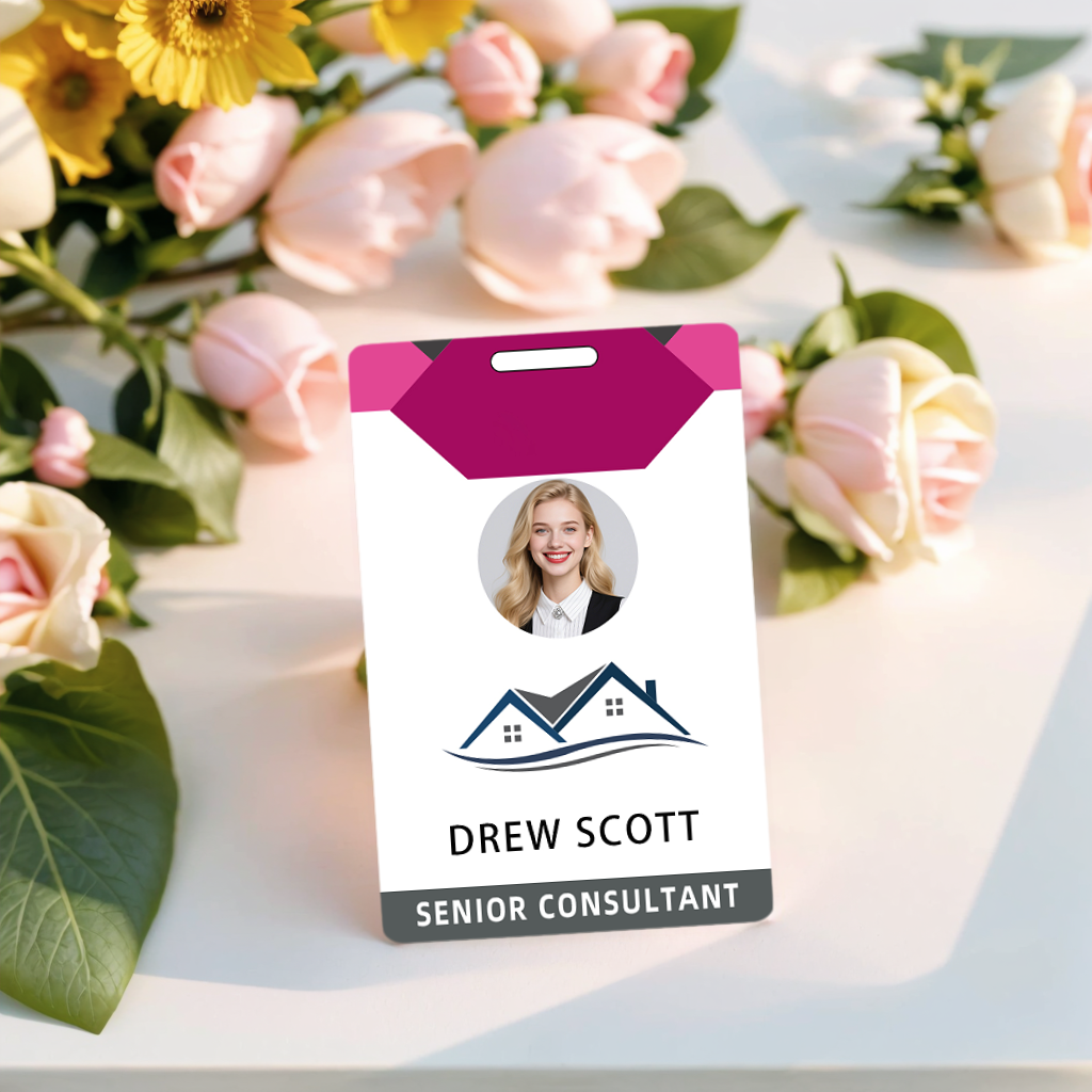 Style t-04 Custom Print Employee ID Badge , Personalized Name Badge Double Sided Print with Name, Photo, Logo