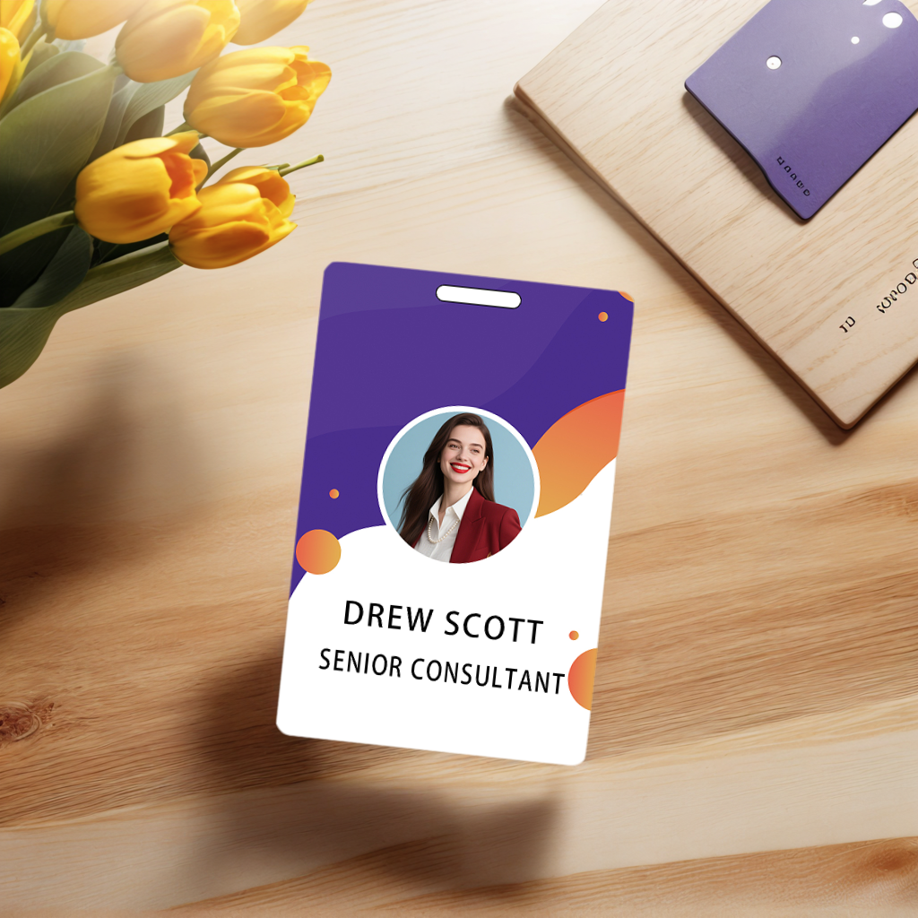 Style T105 Custom Print Employee ID Badge , Personalized Name Badge Double Sided Print with Name, Photo, Logo