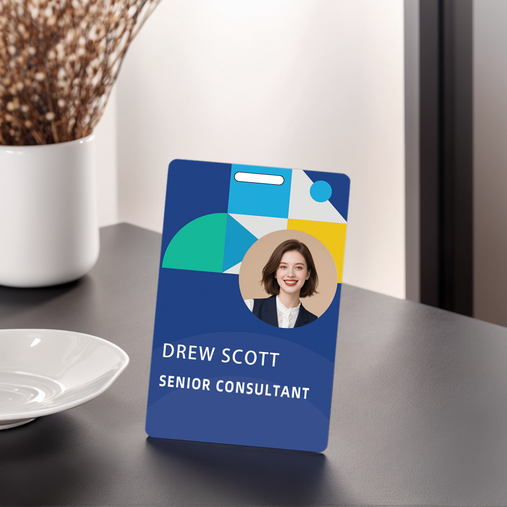 Style T104 Custom Print Employee ID Badge , Personalized Name Badge Double Sided Print with Name, Photo, Logo