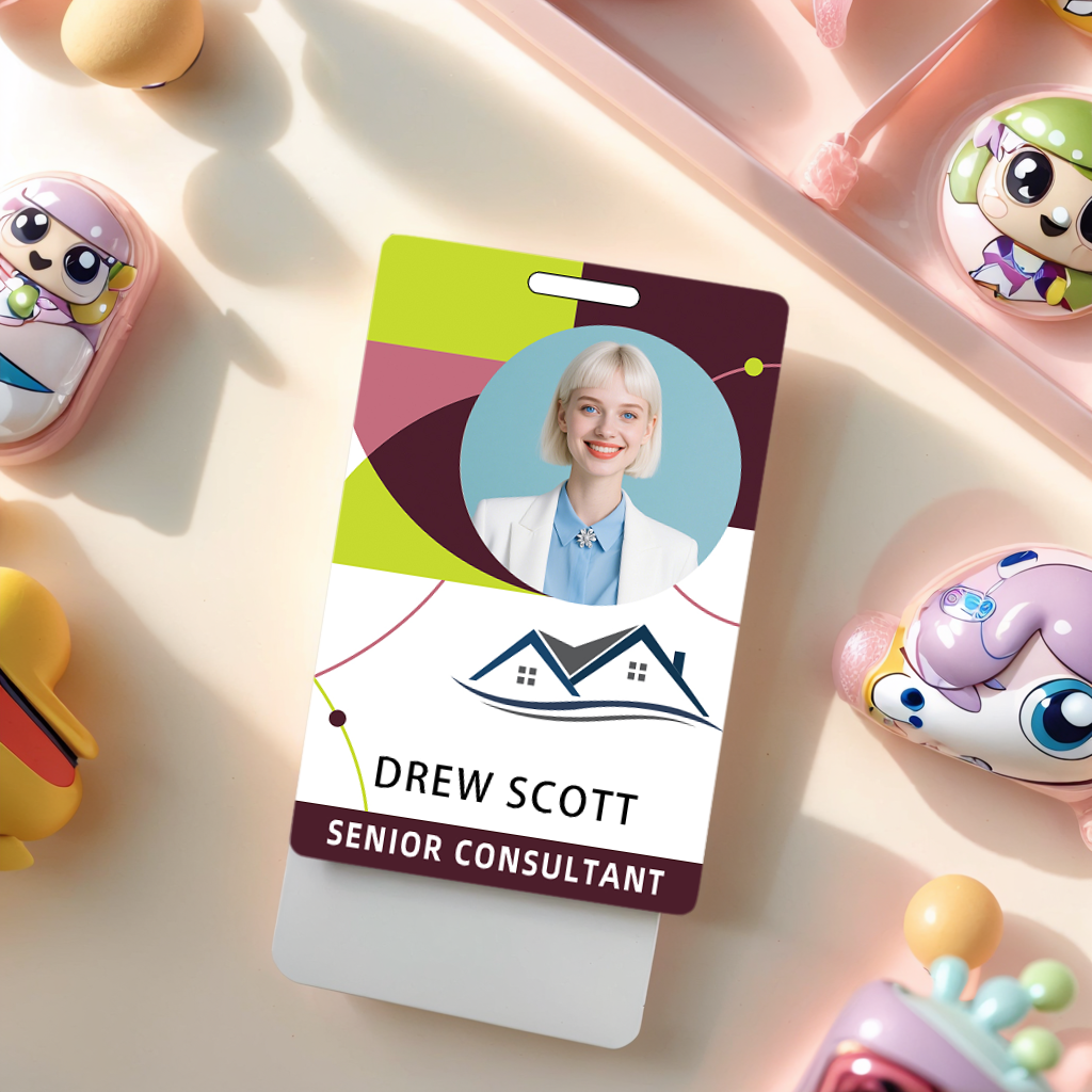 Style t-01 Custom Print Employee ID Badge , Personalized Name Badge Double Sided Print with Name, Photo, Logo