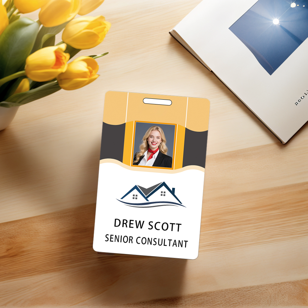 Style D33 Custom Print Employee ID Badge with Text, Personalized Name Badge Double Sided Print with Name, Photo, Logo