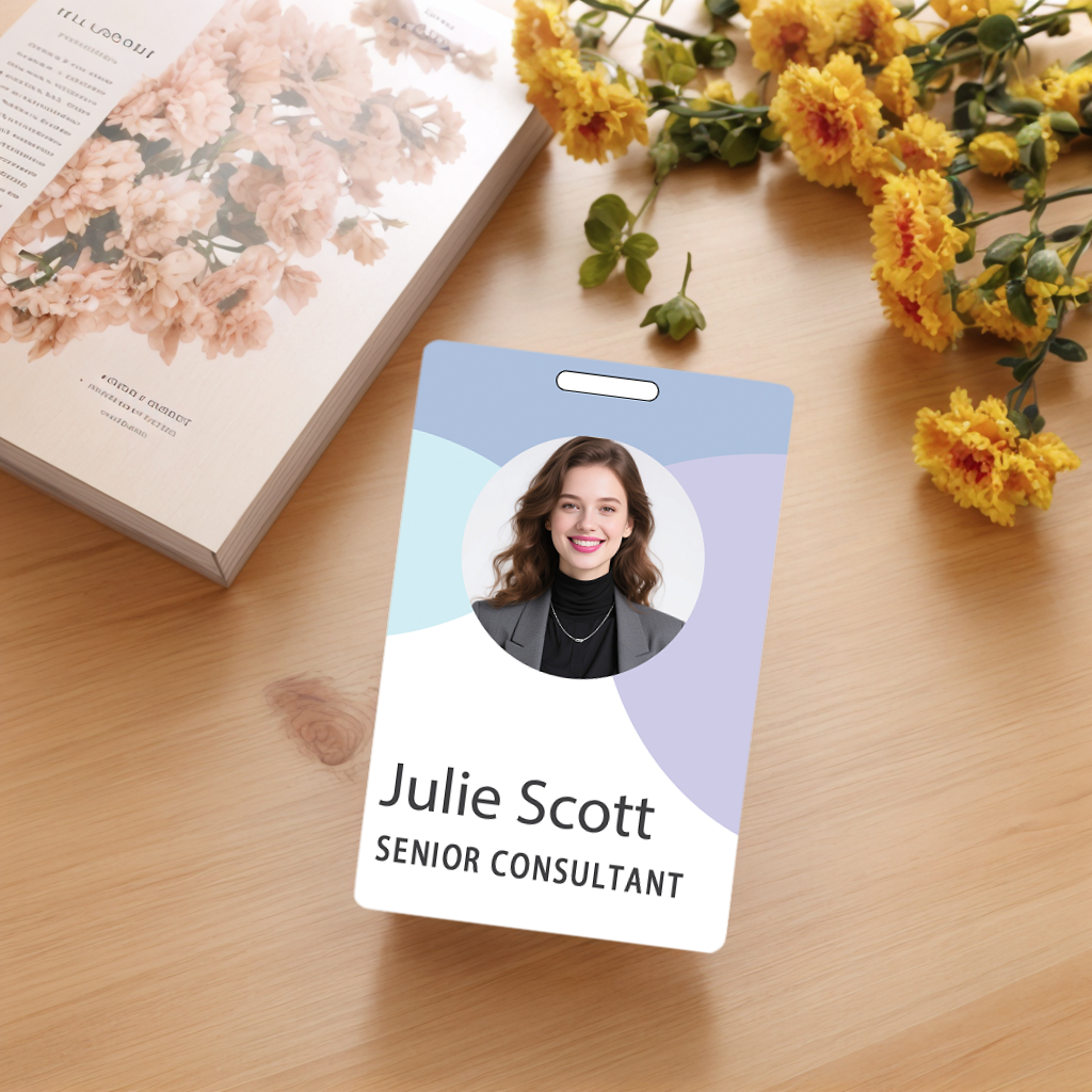 Style T046 Custom Print Employee ID Badge , Personalized Name Badge Double Sided Print with Name, Photo, Logo