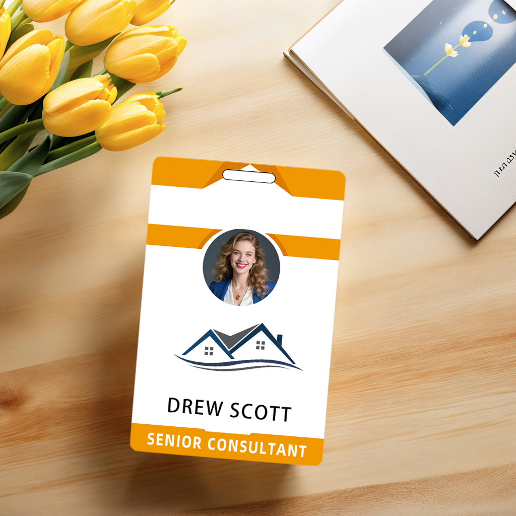 Style D63 Custom Print Employee ID Badge with Text, Personalized Name Badge Double Sided Print with Name, Photo, Logo