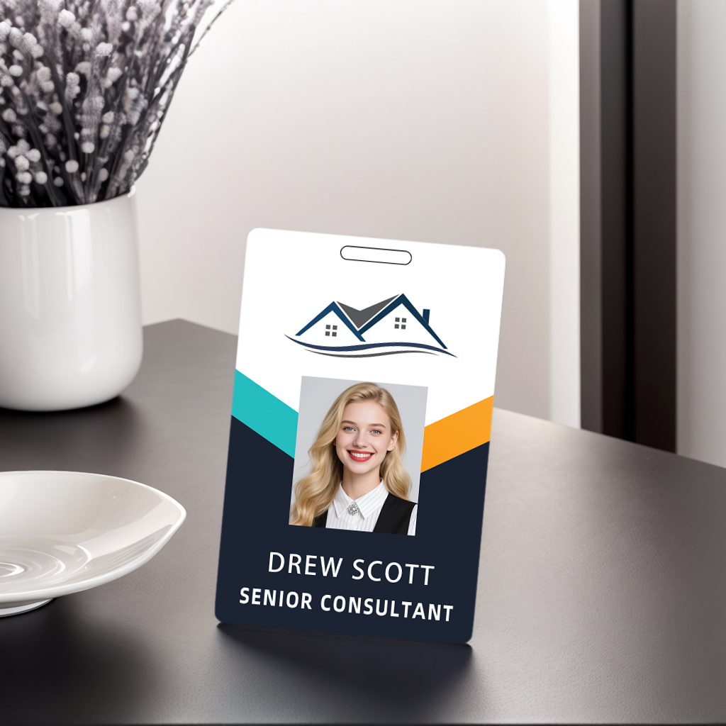 Style D05 Custom Print Employee ID Badge with Text, Personalized Name Badge Double Sided Print with Name, Photo, Logo