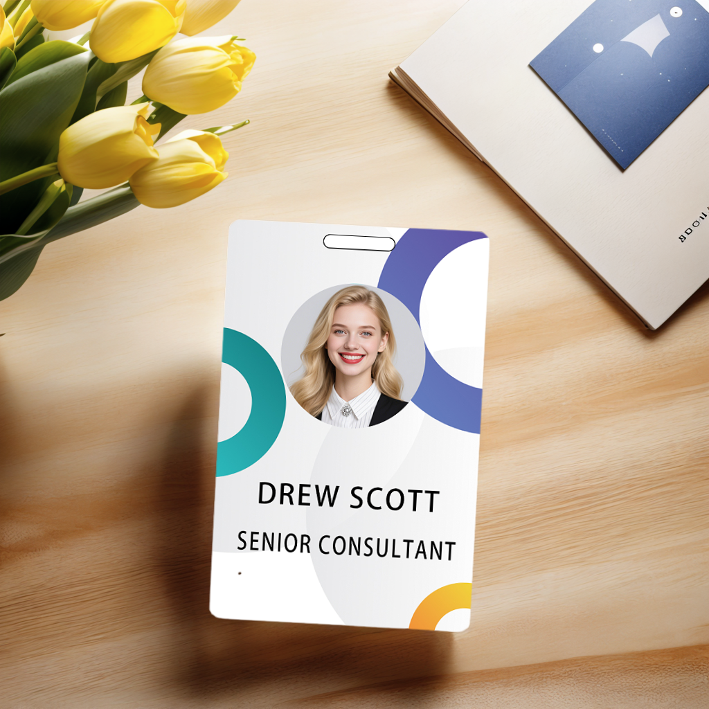 Style T044 Custom Print Employee ID Badge , Personalized Name Badge Double Sided Print with Name, Photo, Logo