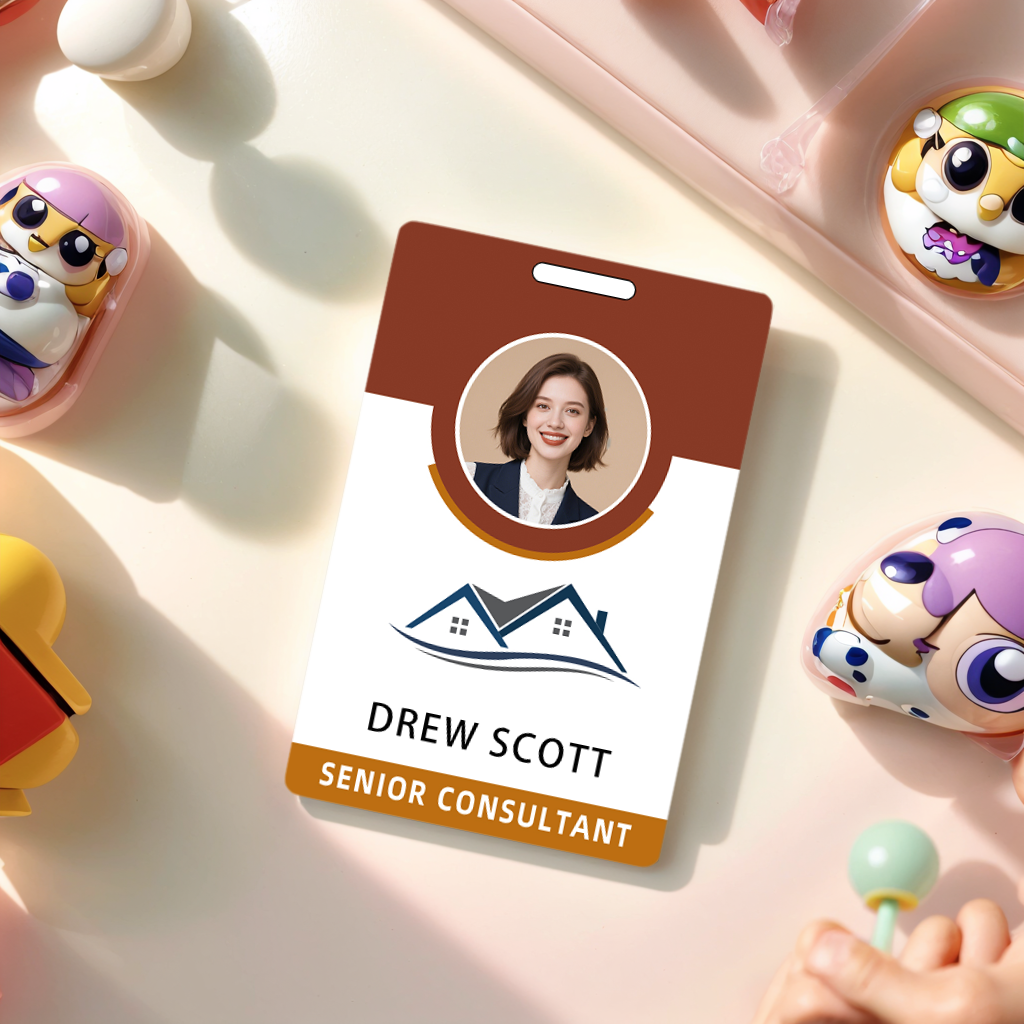 Style D09 Custom Print Employee ID Badge with Text, Personalized Name Badge Double Sided Print with Name, Photo, Logo