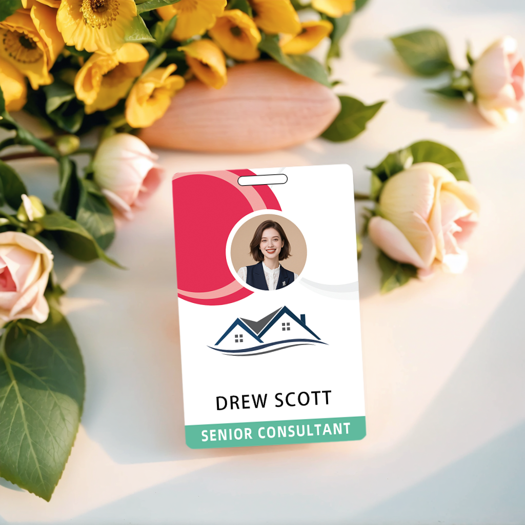 Style D38 Custom Print Employee ID Badge with Text, Personalized Name Badge Double Sided Print with Name, Photo, Logo