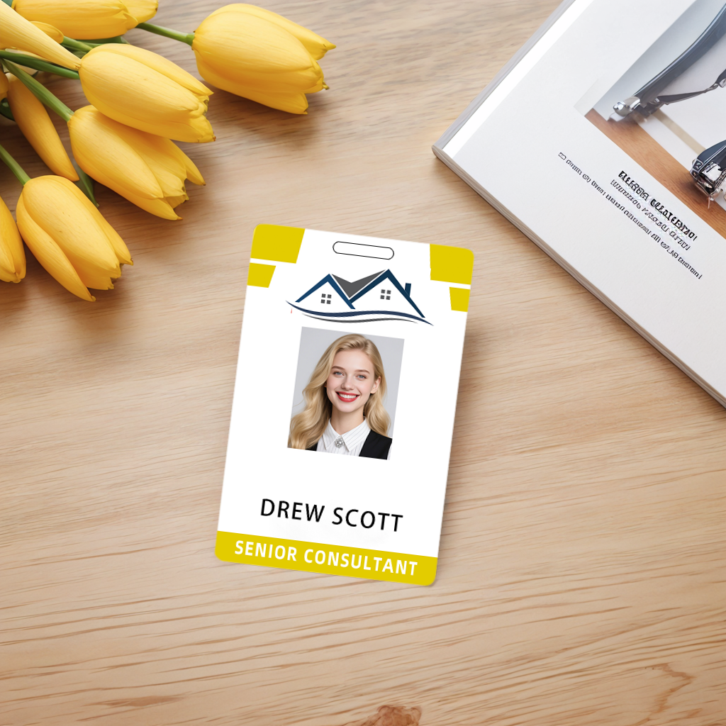 Style D20 Custom Print Employee ID Badge with Text, Personalized Name Badge Double Sided Print with Name, Photo, Logo