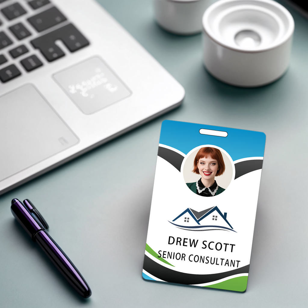 Style D07 Custom Print Employee ID Badge with Text, Personalized Name Badge Double Sided Print with Name, Photo, Logo