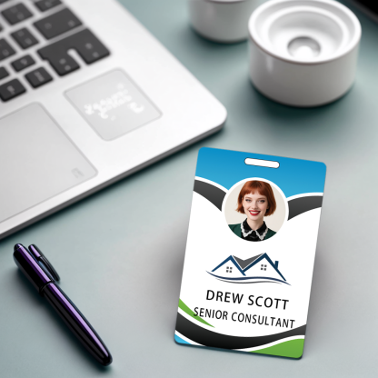 Style D07 Custom Print Employee ID Badge with Text, Personalized Name Badge Double Sided Print with Name, Photo, Logo