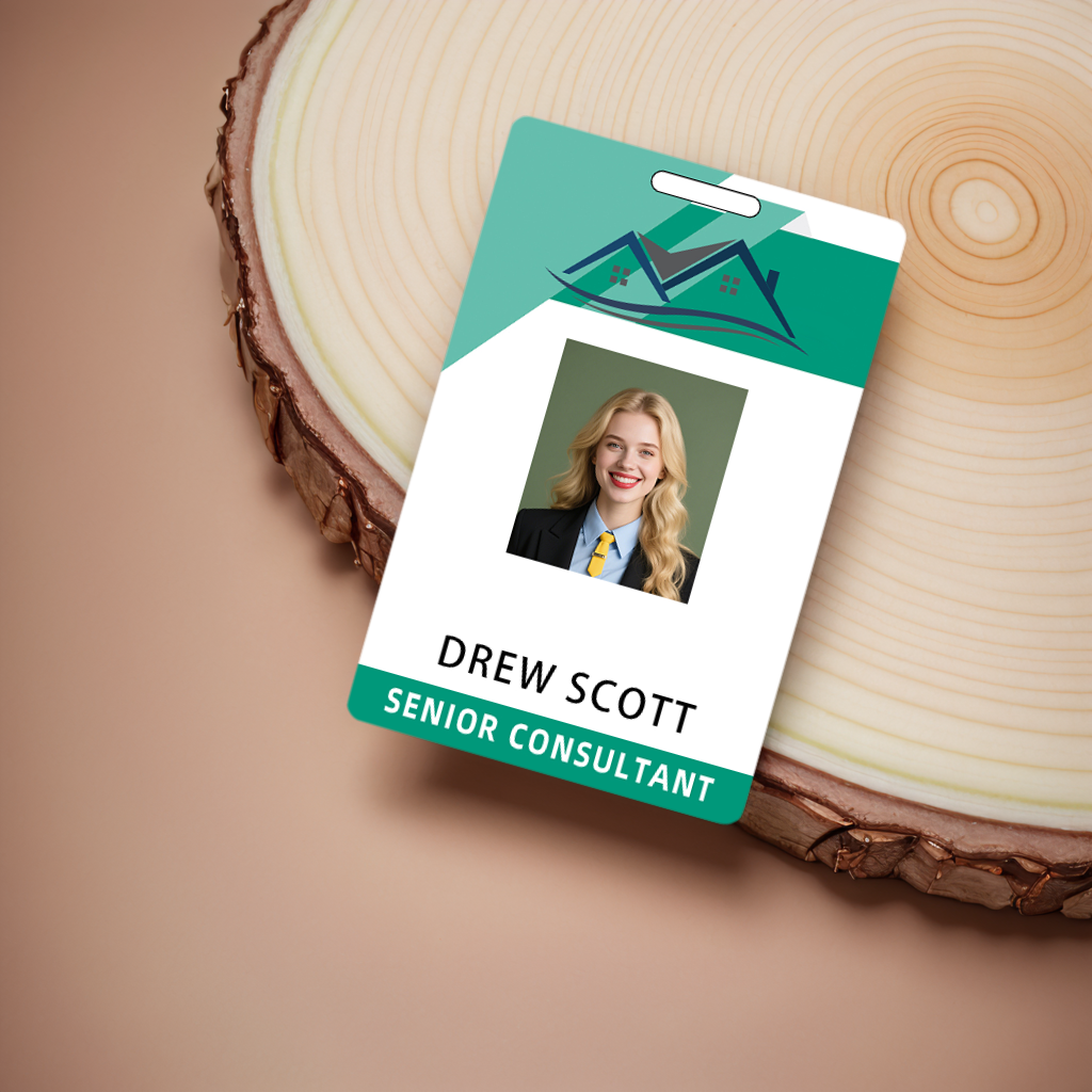Style D18 Custom Print Employee ID Badge with Text, Personalized Name Badge Double Sided Print with Name, Photo, Logo