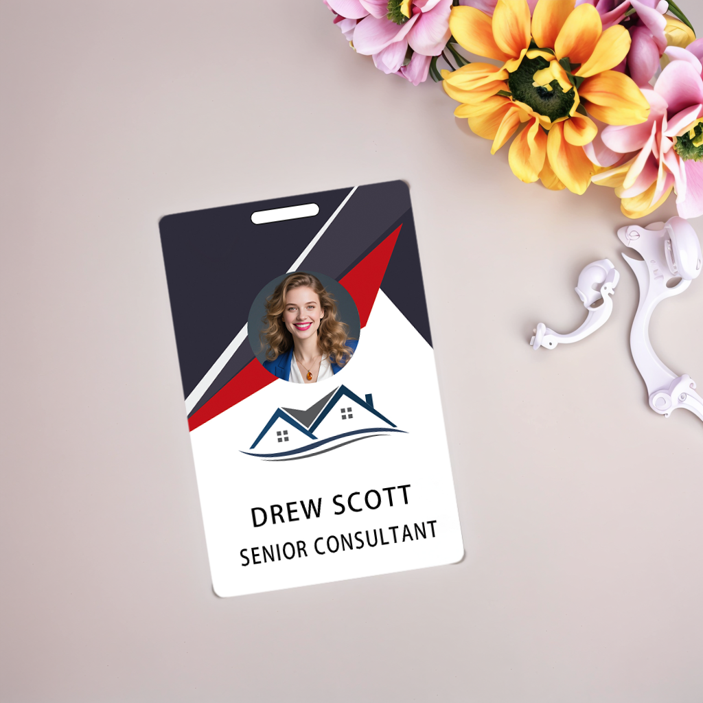 Style D12 Custom Print Employee ID Badge with Text, Personalized Name Badge Double Sided Print with Name, Photo, Logo