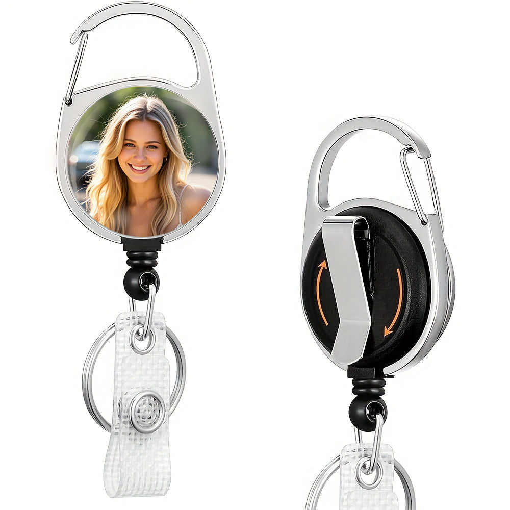 1pc Photo custom Heavy Duty Retractable Badge Reel Clip ID Badge Holders with Clip and Keyring