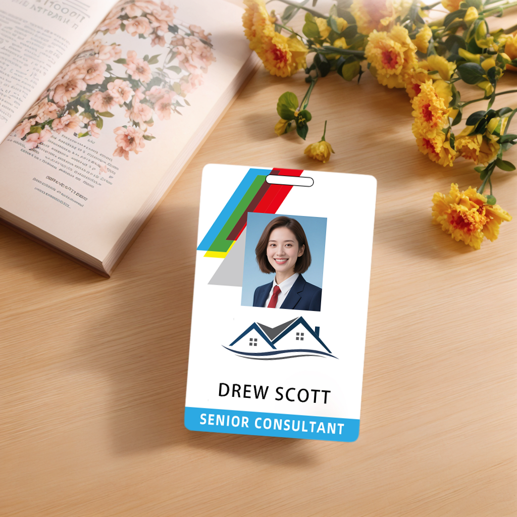 Style T021 Custom Print Employee ID Badge , Personalized Name Badge Double Sided Print with Name, Photo, Logo