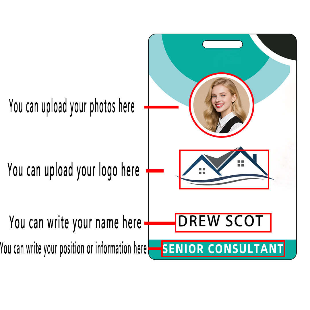 Style t-02 Custom Print Employee ID Badge , Personalized Name Badge Double Sided Print with Name, Photo, Logo