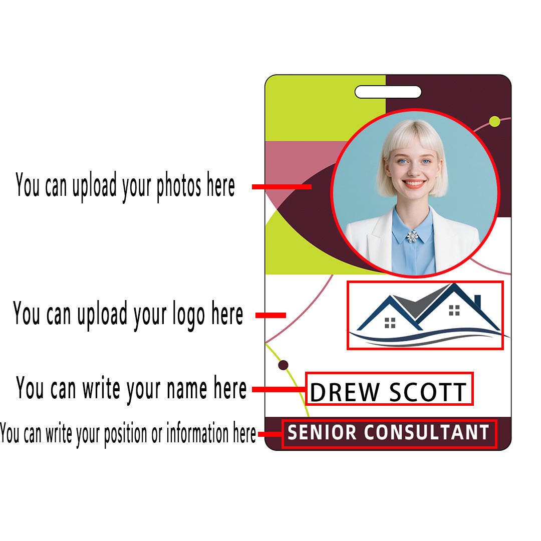 Style t-01 Custom Print Employee ID Badge , Personalized Name Badge Double Sided Print with Name, Photo, Logo