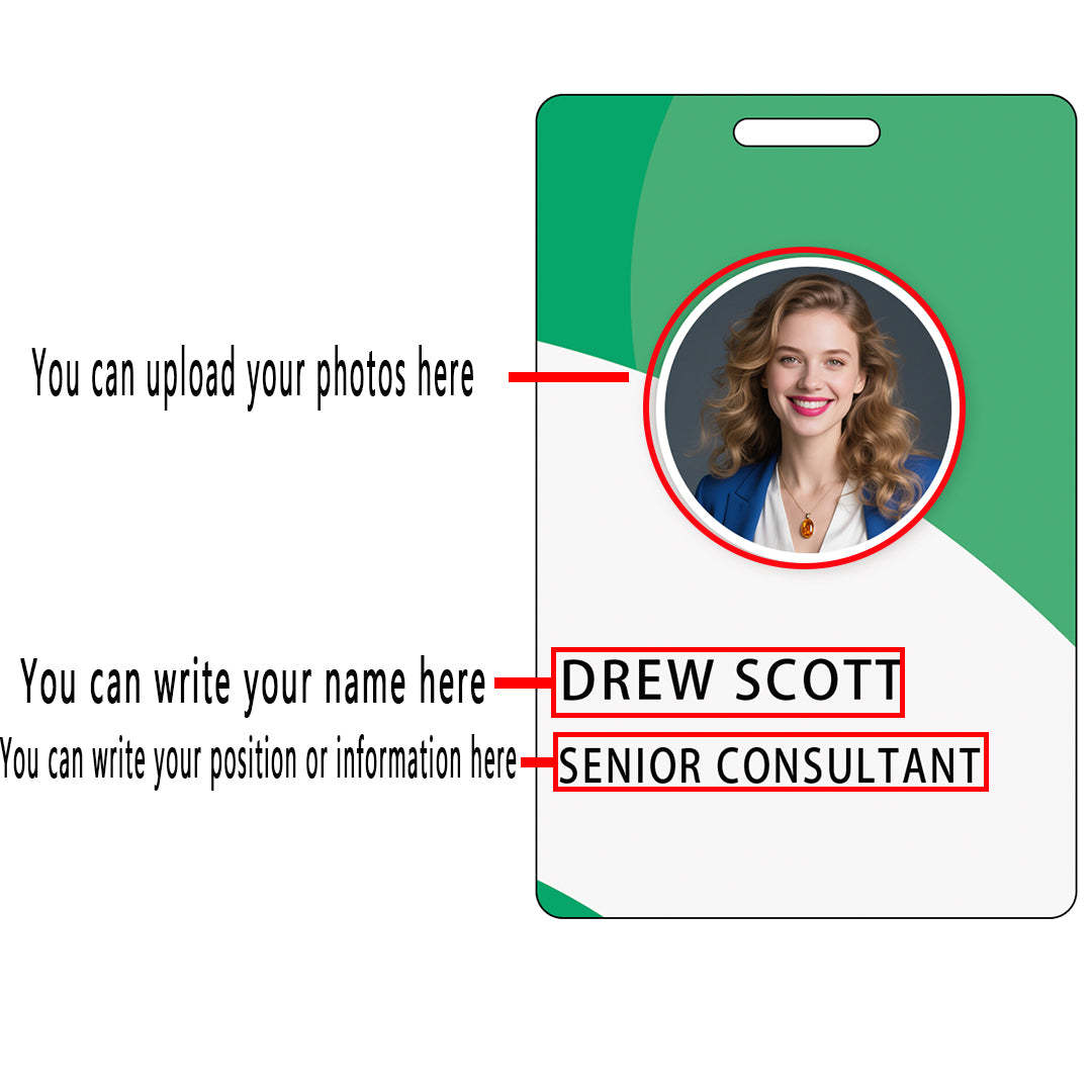 Style T102 Custom Print Employee ID Badge , Personalized Name Badge Double Sided Print with Name, Photo, Logo