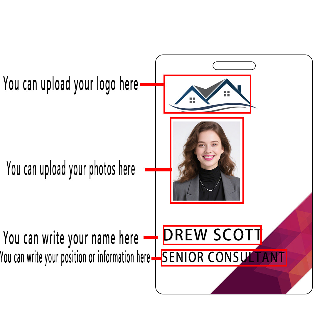 Style T103 Custom Print Employee ID Badge , Personalized Name Badge Double Sided Print with Name, Photo, Logo