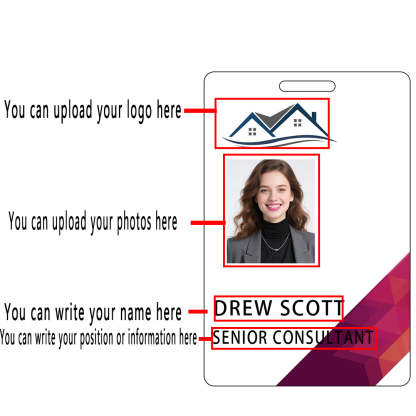 Style T103 Custom Print Employee ID Badge , Personalized Name Badge Double Sided Print with Name, Photo, Logo