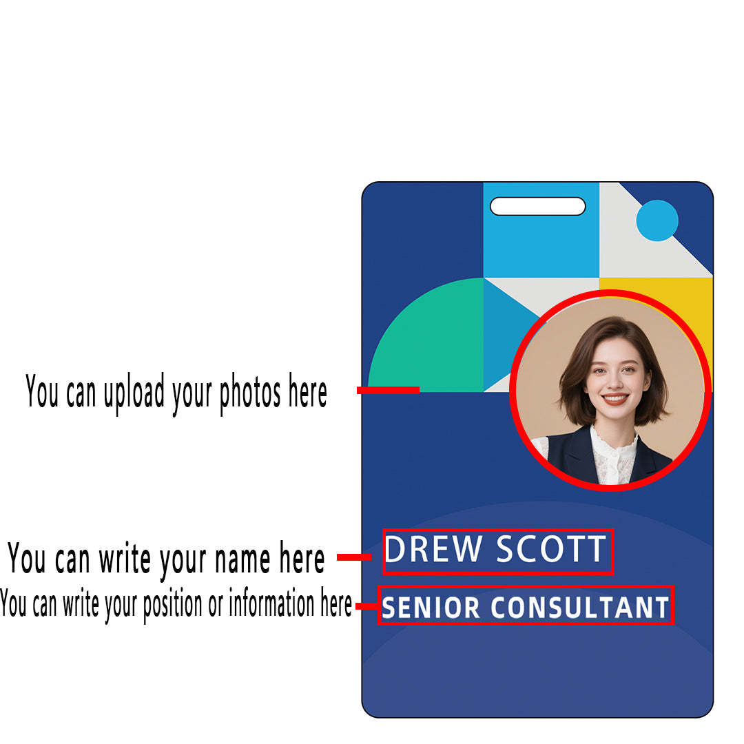 Style T104 Custom Print Employee ID Badge , Personalized Name Badge Double Sided Print with Name, Photo, Logo