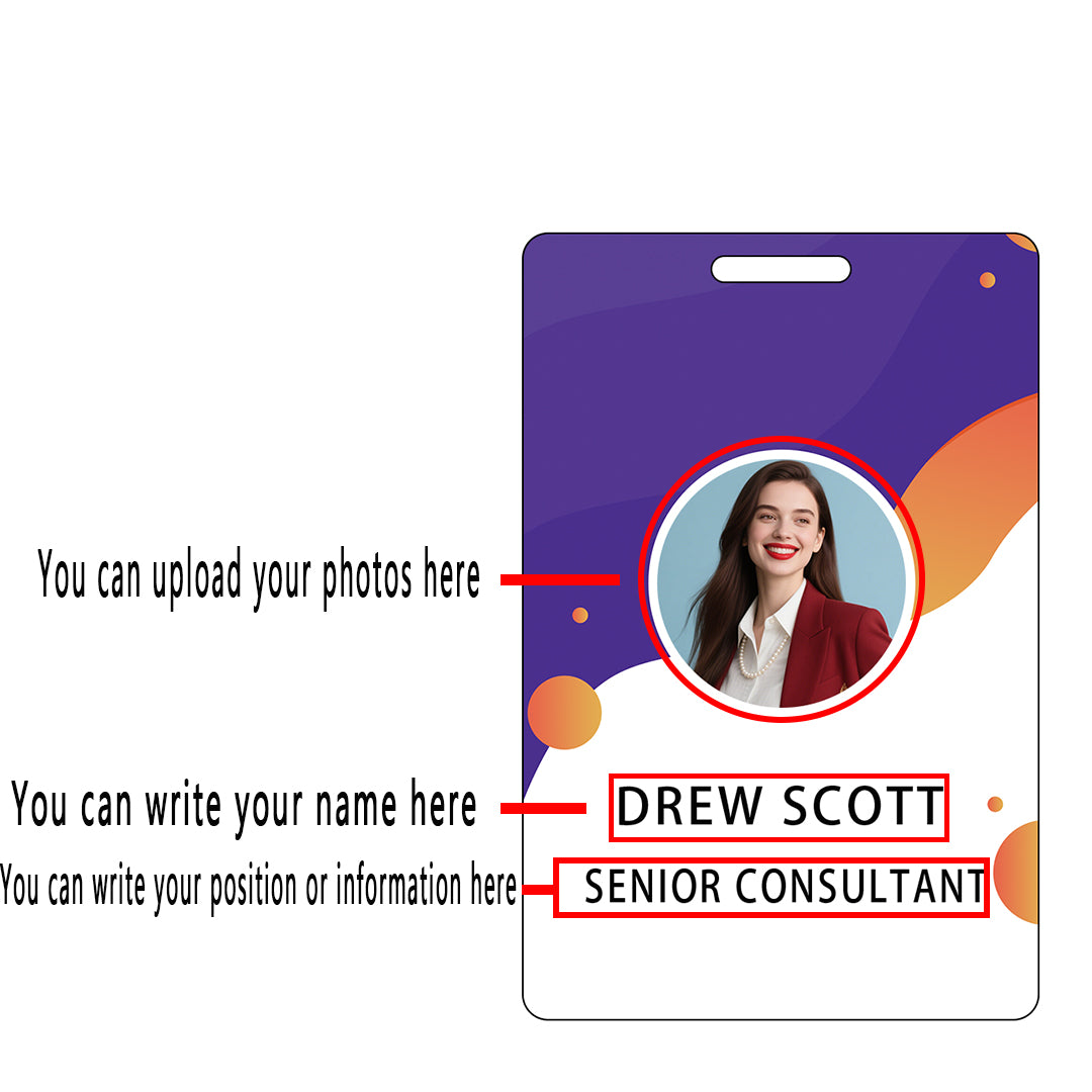 Style T105 Custom Print Employee ID Badge , Personalized Name Badge Double Sided Print with Name, Photo, Logo